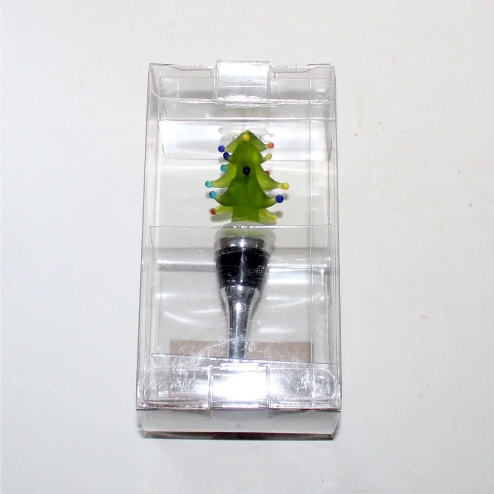 Pier 1 Imports Bottle Stopper Glass Christmas Tree stainless steel NEW NOS